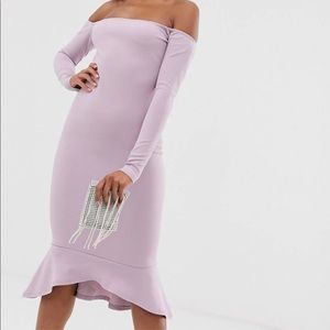 Missguided Bodycon Midi Dress with Fish Tail in Lilac